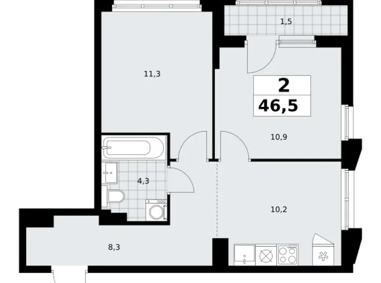Apartamento 2 habitaciones 47 m² Troitsk, Rusia