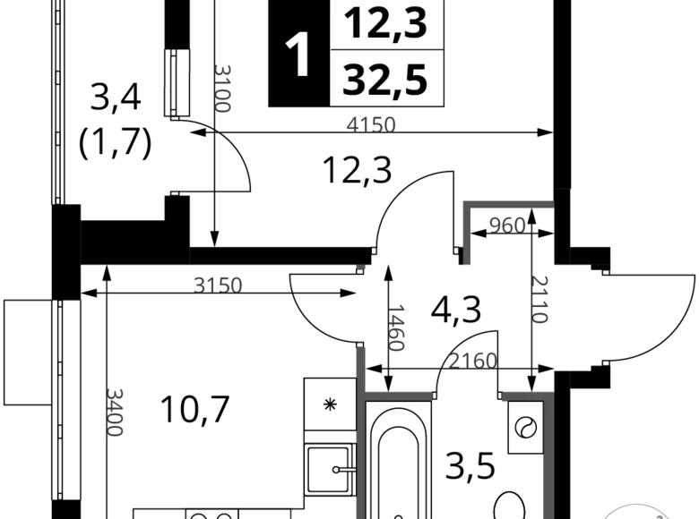 Appartement 1 chambre 33 m² Khimki, Fédération de Russie