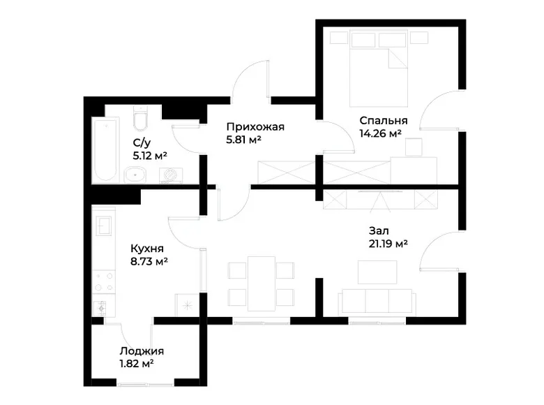 Kvartira 2 xonalar 57 m² in Shaykhontohur Tumani