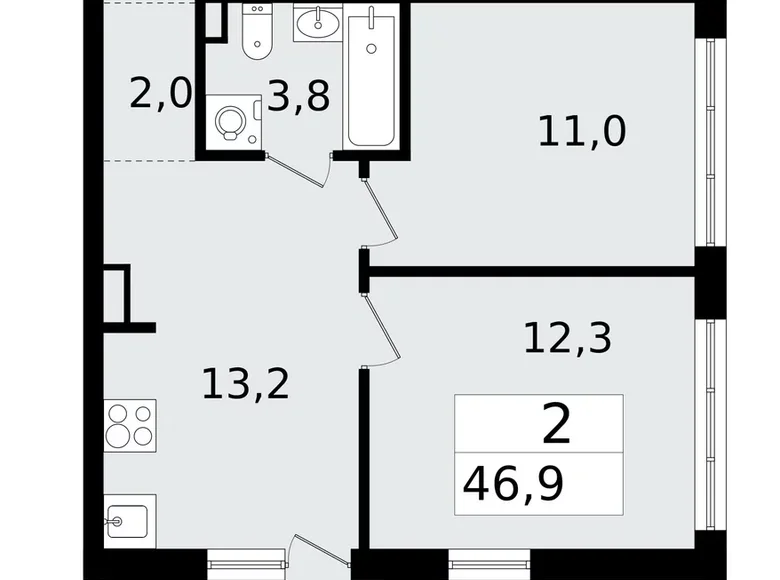 Apartamento 2 habitaciones 47 m² Vsevolozhsk, Rusia