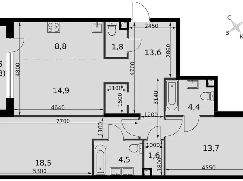 Appartement 2 chambres 84 m² North-Western Administrative Okrug, Fédération de Russie