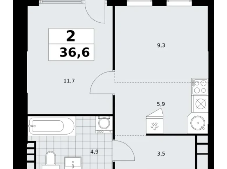 Apartamento 2 habitaciones 37 m² South-Western Administrative Okrug, Rusia