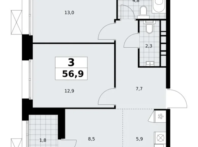 Apartamento 3 habitaciones 57 m² Kommunarka, Rusia