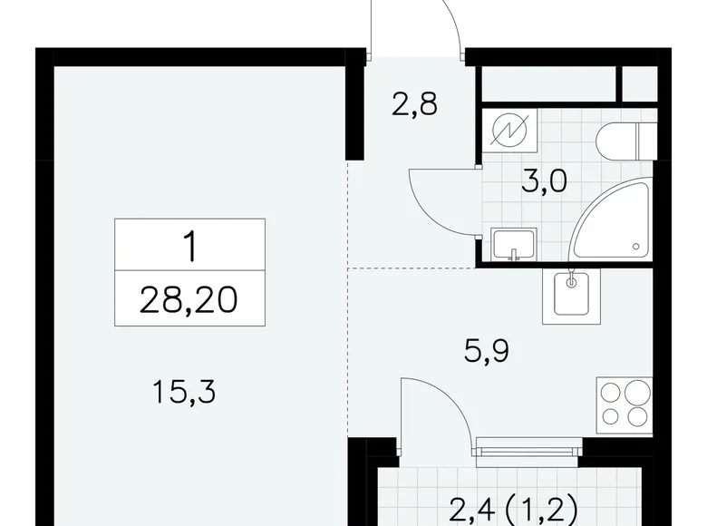 1 room apartment 28 m² South-Western Administrative Okrug, Russia