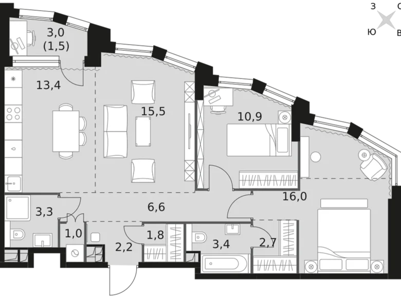 Appartement 3 chambres 78 m² Moscou, Fédération de Russie