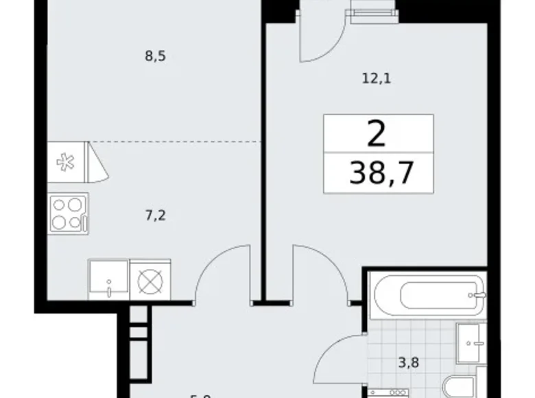 2 room apartment 39 m² Vnukovo, Russia