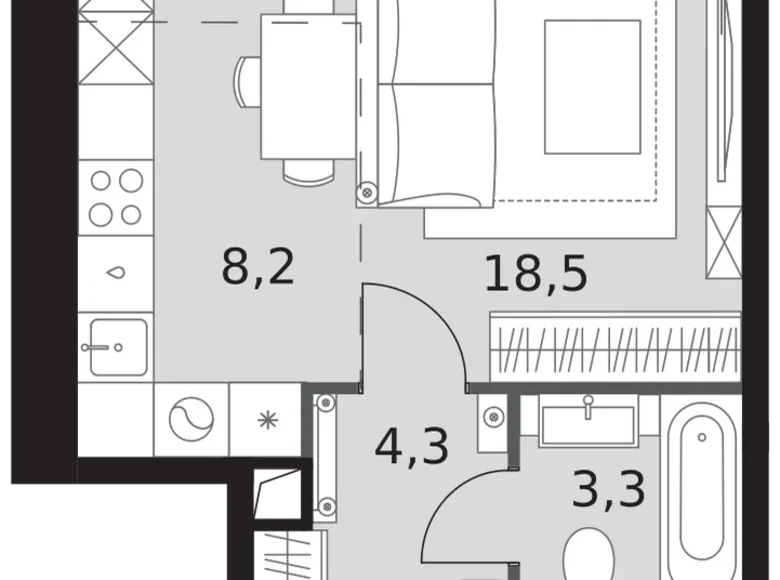 Студия 1 комната 34 м² район Коньково, Россия