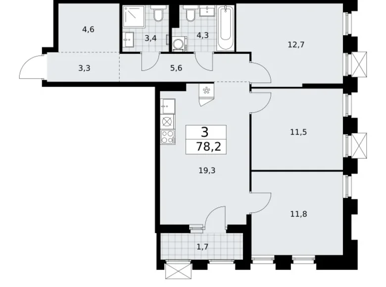 3 room apartment 78 m² Troitsk, Russia