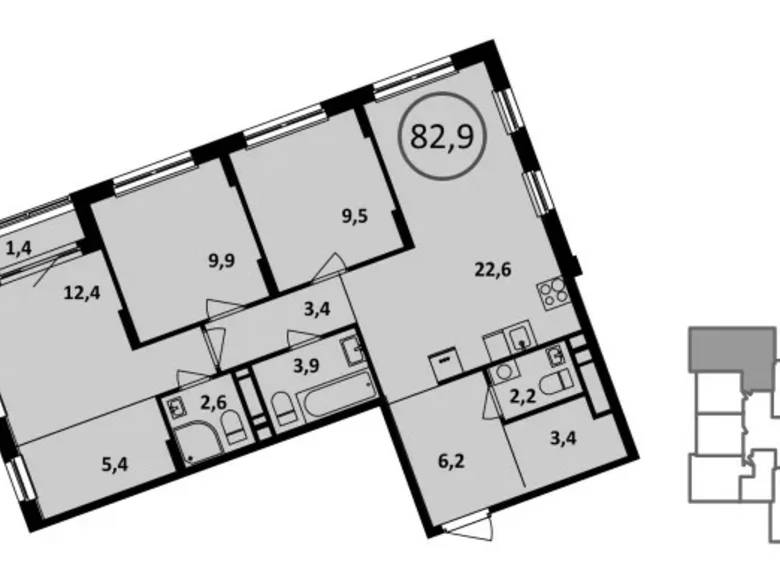 3 room apartment 84 m² poselenie Sosenskoe, Russia