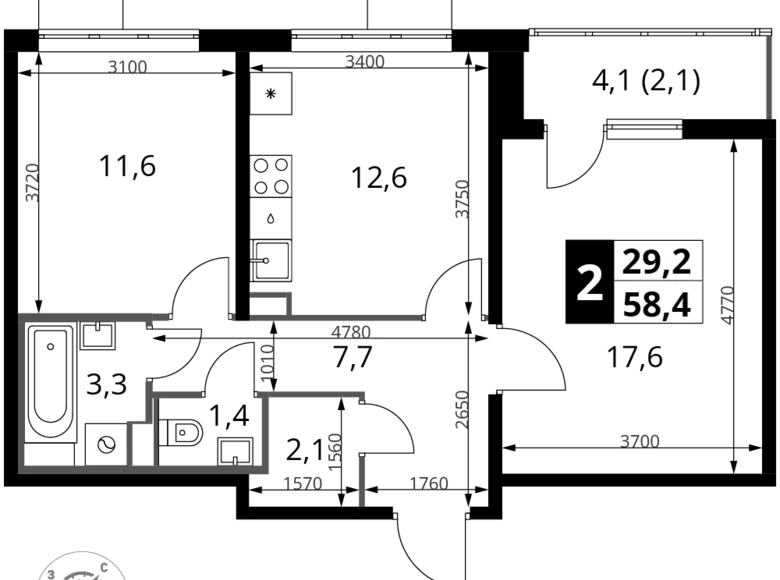 Apartamento 2 habitaciones 58 m² South-Western Administrative Okrug, Rusia