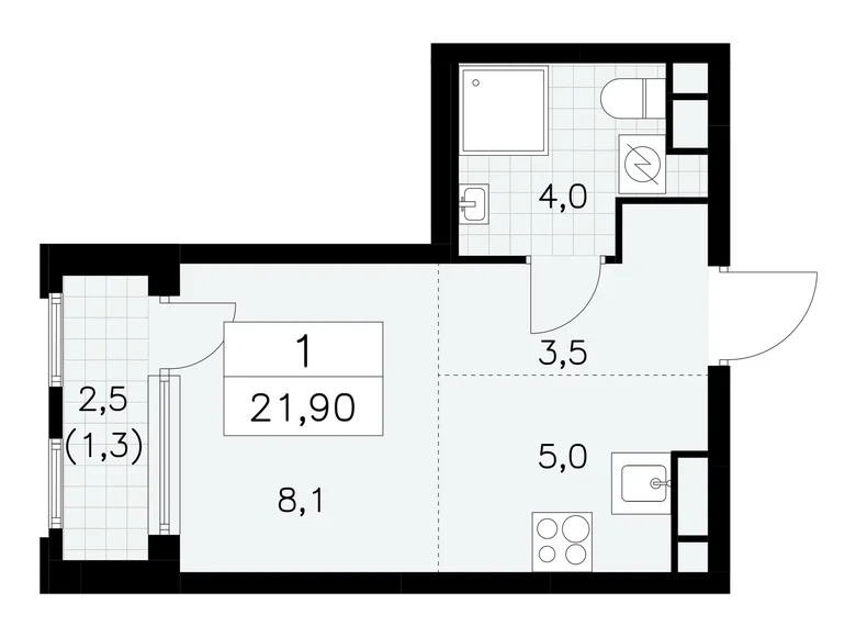 Wohnung 1 zimmer 22 m² Südwestlicher Verwaltungsbezirk, Russland