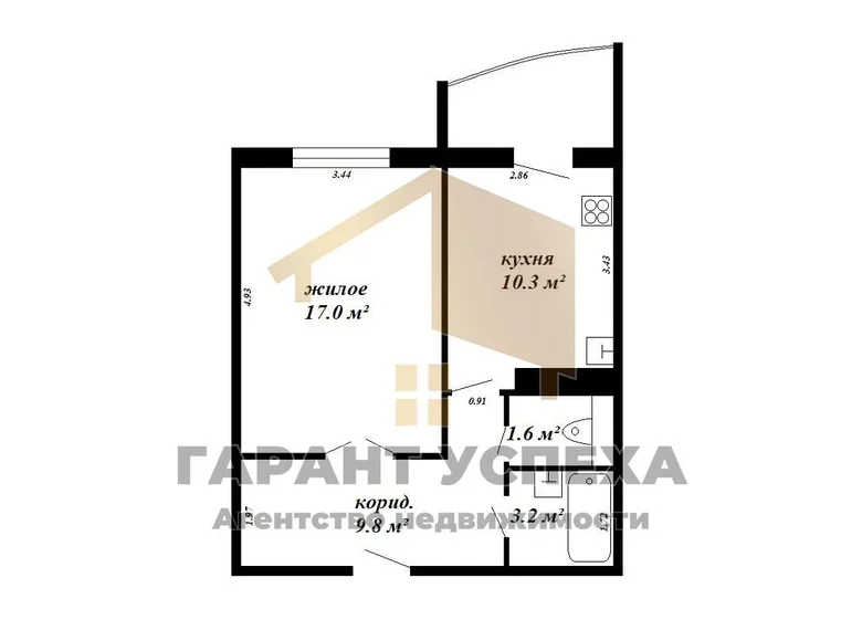 Appartement 1 chambre 45 m² Muchaviecki sielski Saviet, Bélarus