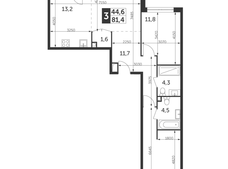 Wohnung 3 zimmer 81 m² Nordöstlicher Verwaltungsbezirk, Russland