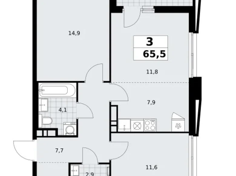 Wohnung 3 zimmer 66 m² poselenie Sosenskoe, Russland