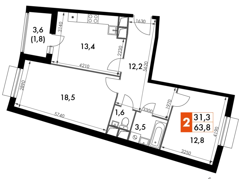 Квартира 2 комнаты 64 м² Развилка, Россия