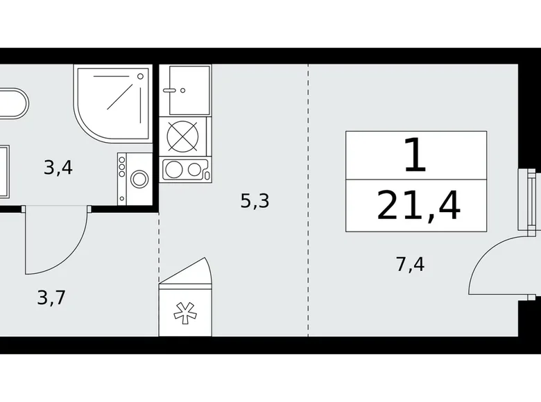 Квартира 1 комната 21 м² поселение Сосенское, Россия