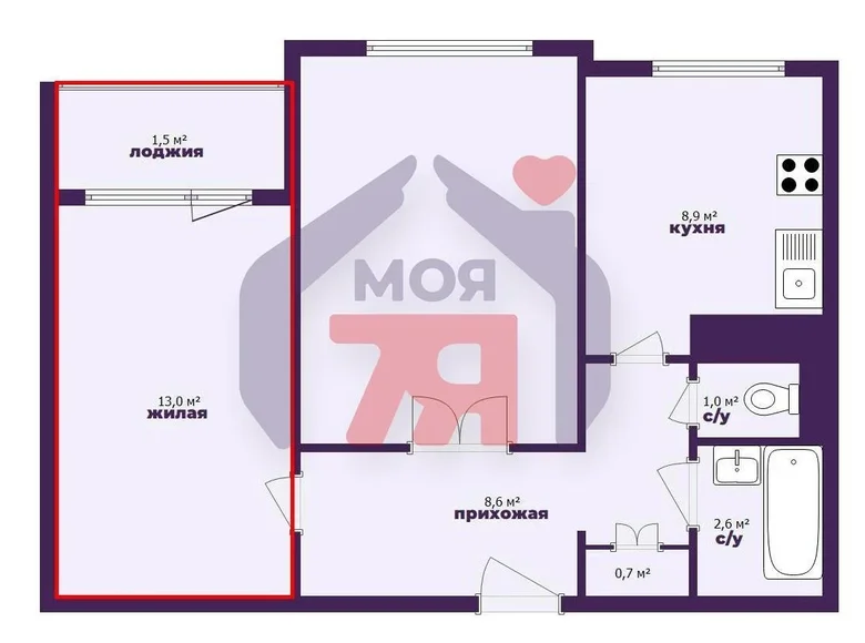 2 room apartment 51 m² Barysaw, Belarus