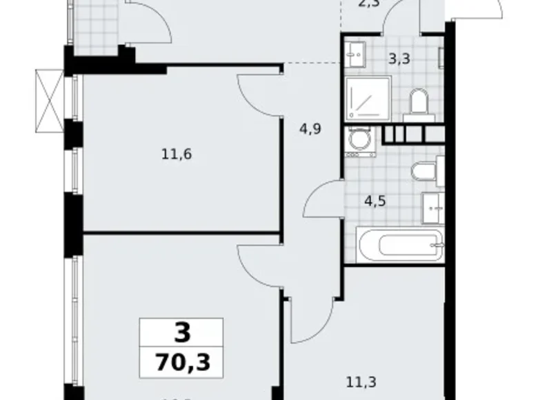 3 room apartment 70 m² South-Western Administrative Okrug, Russia