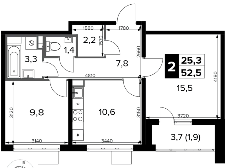 Apartamento 2 habitaciones 53 m² Potapovo, Rusia