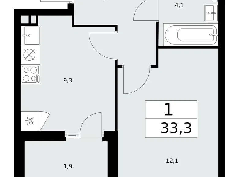 Wohnung 1 Zimmer 33 m² poselenie Desenovskoe, Russland