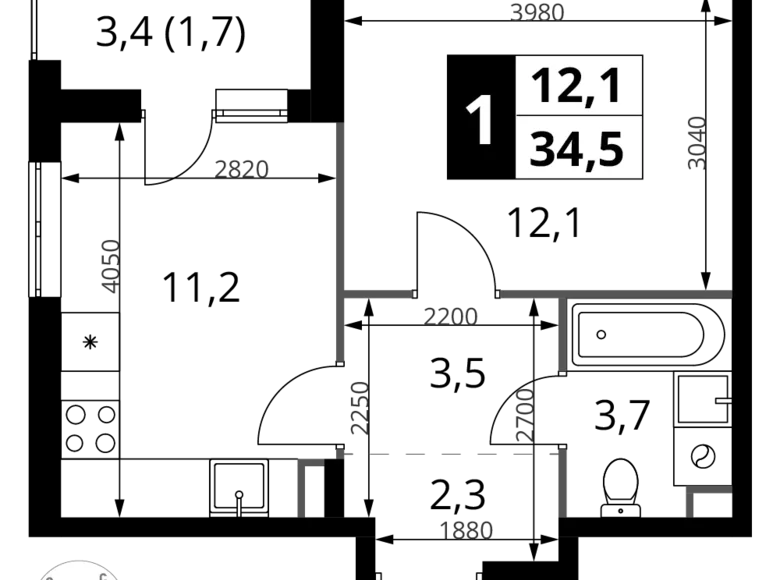 Mieszkanie 1 pokój 35 m² Chimki, Rosja