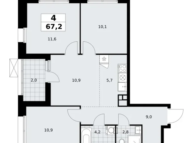 Mieszkanie 4 pokoi 67 m² poselenie Sosenskoe, Rosja