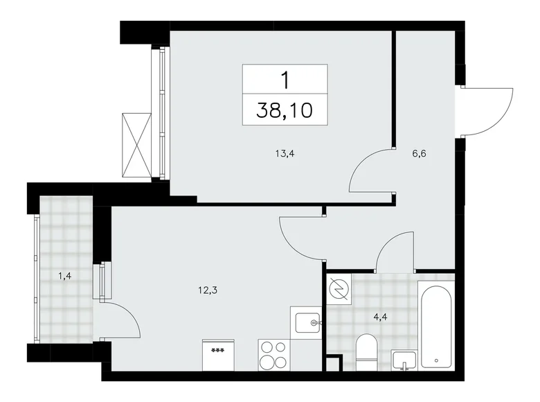 Apartamento 1 habitación 38 m² Moscú, Rusia