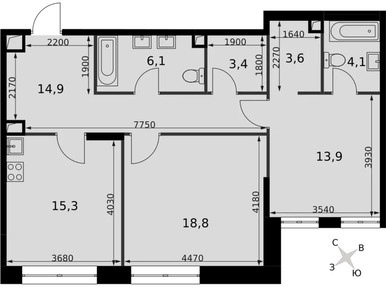 Wohnung 2 zimmer 80 m² Nordwestlicher Verwaltungsbezirk, Russland