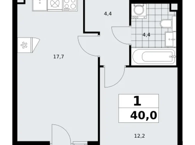 Квартира 1 комната 40 м² поселение Сосенское, Россия