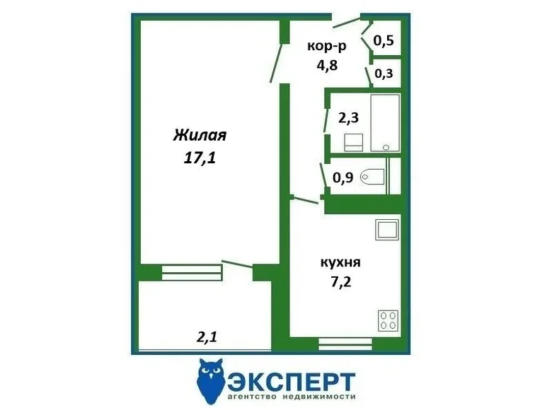 1 room apartment 35 m² Minsk, Belarus