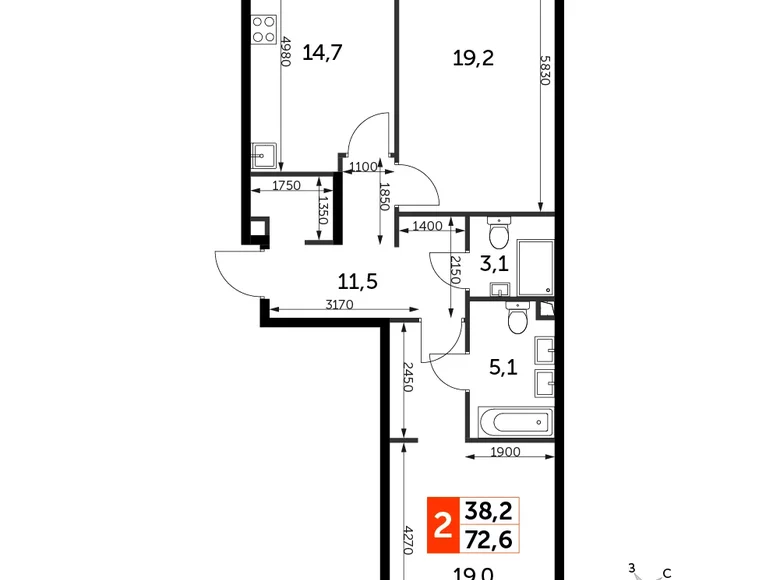 Mieszkanie 2 pokoi 73 m² North-Western Administrative Okrug, Rosja