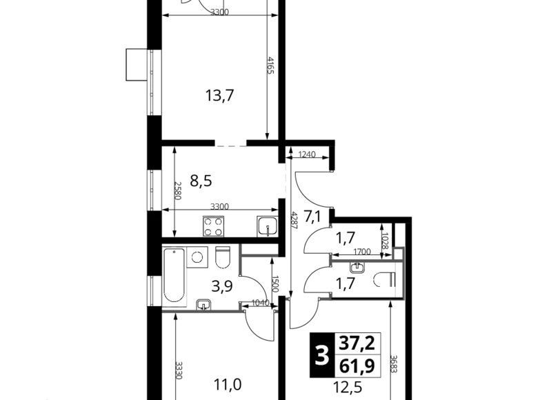 Apartamento 3 habitaciones 62 m² Nekrasovka District, Rusia