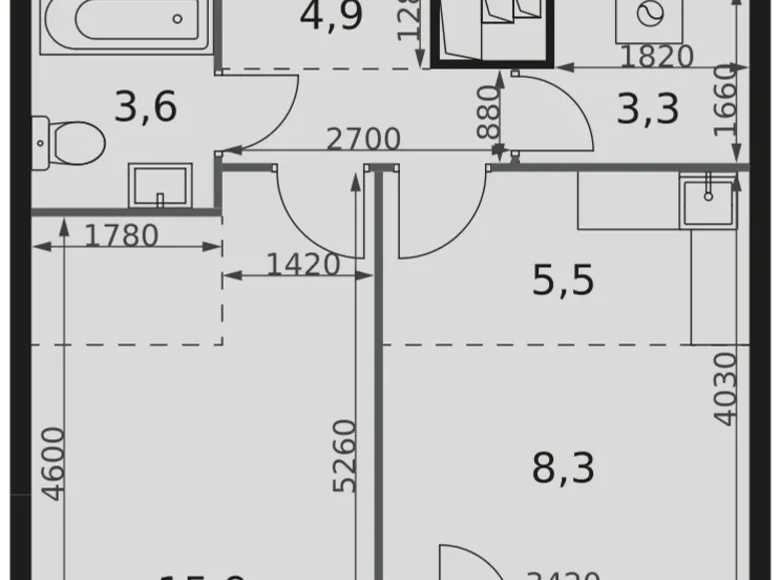 Квартира 1 комната 43 м² Москва, Россия