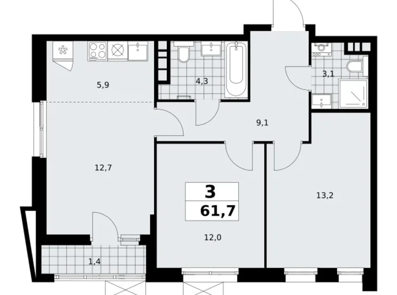 Apartamento 3 habitaciones 62 m² poselenie Sosenskoe, Rusia