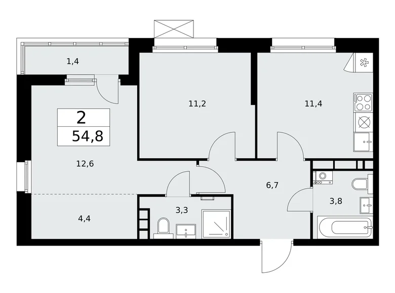 Apartamento 2 habitaciones 55 m² Moscú, Rusia