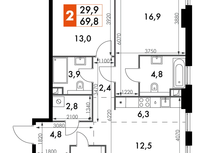 Mieszkanie 3 pokoi 70 m² North-Western Administrative Okrug, Rosja