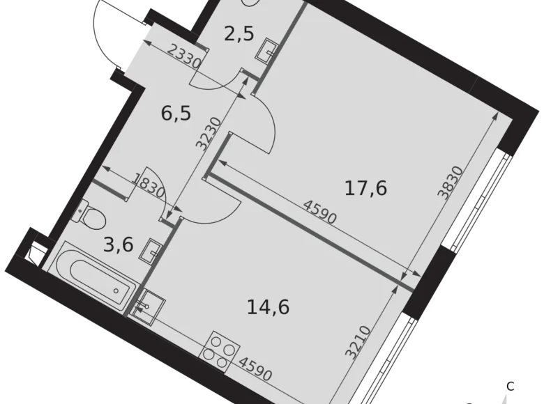 Квартира 1 комната 45 м² Москва, Россия