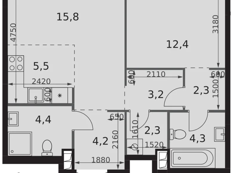 Квартира 2 комнаты 54 м² Северо-Западный административный округ, Россия