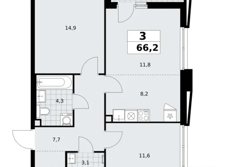 Apartamento 3 habitaciones 66 m² poselenie Sosenskoe, Rusia