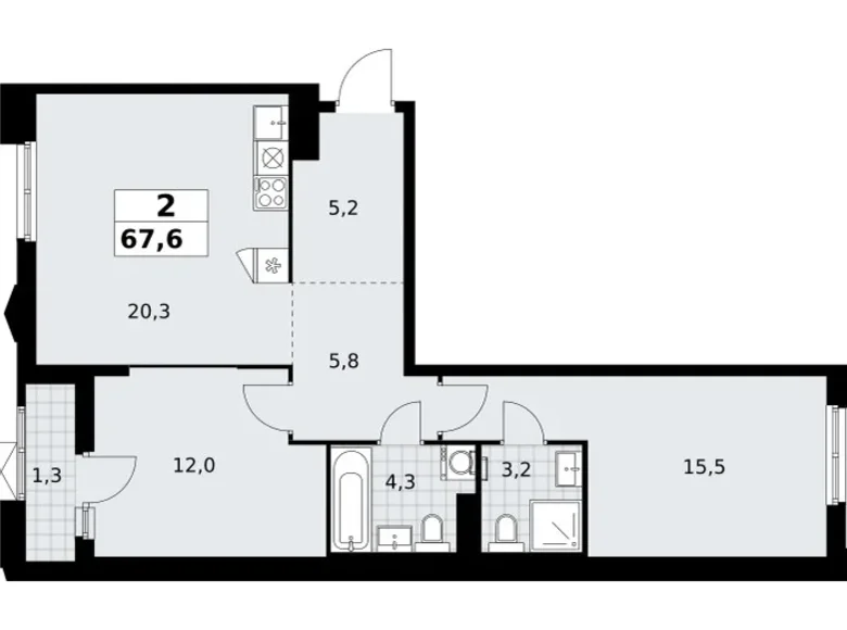 Appartement 2 chambres 68 m² Troïtsk, Russie