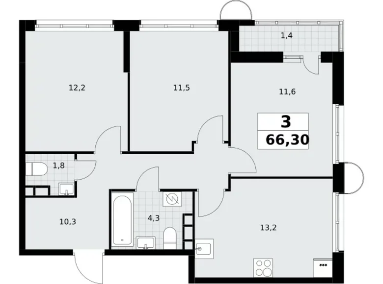 Квартира 3 комнаты 66 м² Postnikovo, Россия