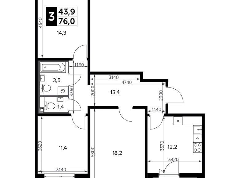 Apartamento 3 habitaciones 76 m² Moscú, Rusia