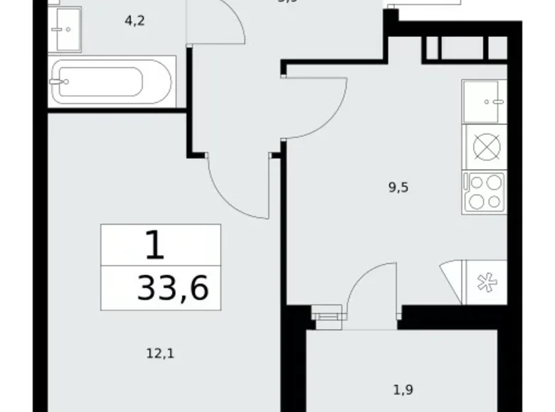 1 room apartment 34 m² Moscow, Russia