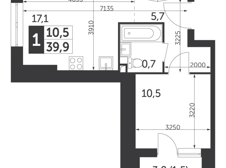 Квартира 1 комната 40 м² Северо-Восточный административный округ, Россия