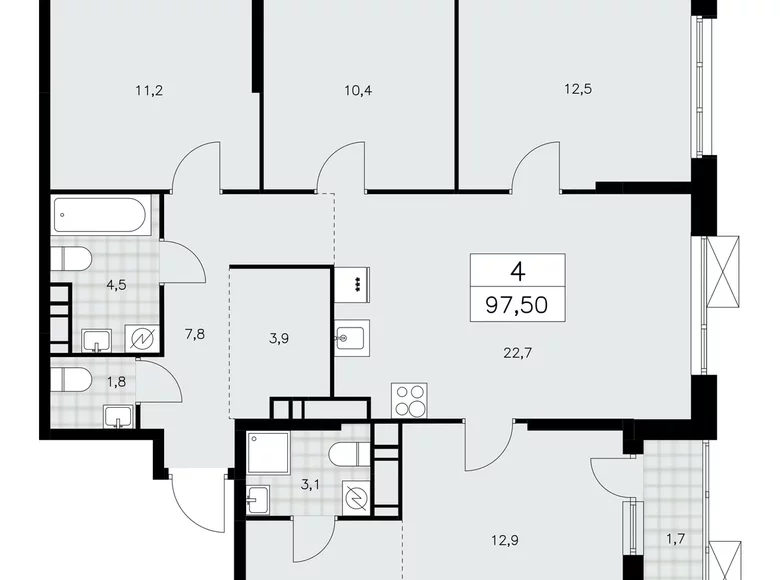 4 room apartment 98 m² Moscow, Russia