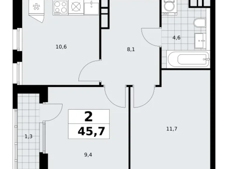 Mieszkanie 2 pokoi 46 m² South-Western Administrative Okrug, Rosja