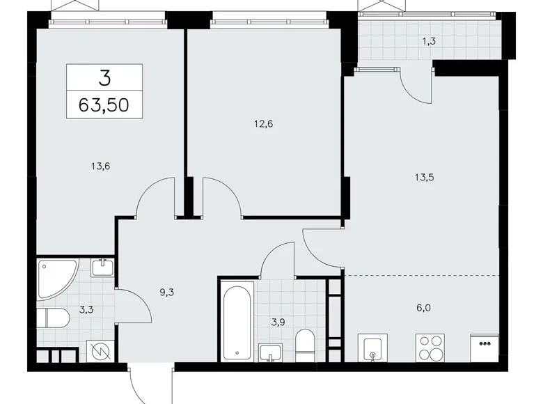 Appartement 3 chambres 64 m² poselenie Sosenskoe, Fédération de Russie