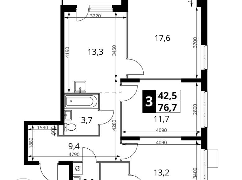 Apartamento 3 habitaciones 77 m² Potapovo, Rusia