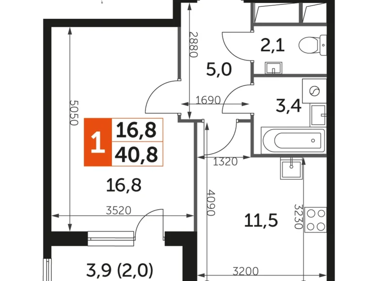 Mieszkanie 1 pokój 41 m² Razvilka, Rosja