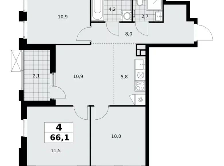 4 room apartment 66 m² Moscow, Russia